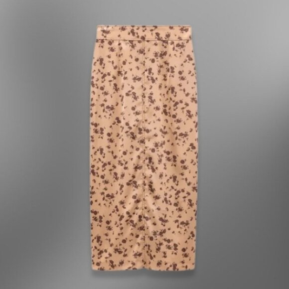 Zara Floral Skirt with Back Slit High Waist Zip Closure Women Size Small NWT - Picture 1 of 7